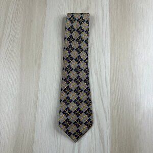 Vinatge 90s Paolo Gucci Mens Gray Blue Printted Designer Silk Necktie 58x4 In